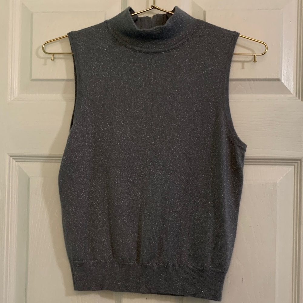 White House Black Market Silver Sparkle Sleeveless Top Size XS